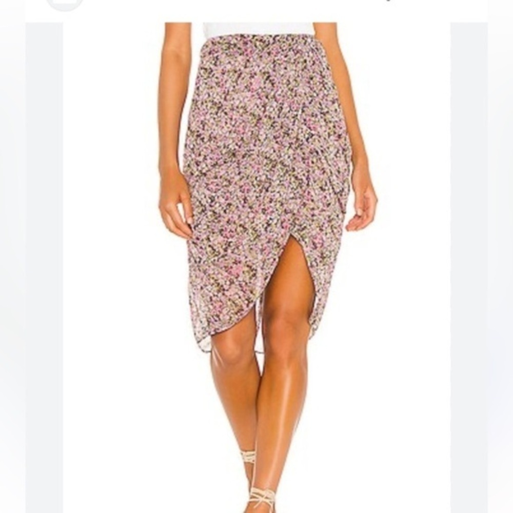 For love & lemon Chiffon Floral Ruched Pencil Skirt Slit Zip size s